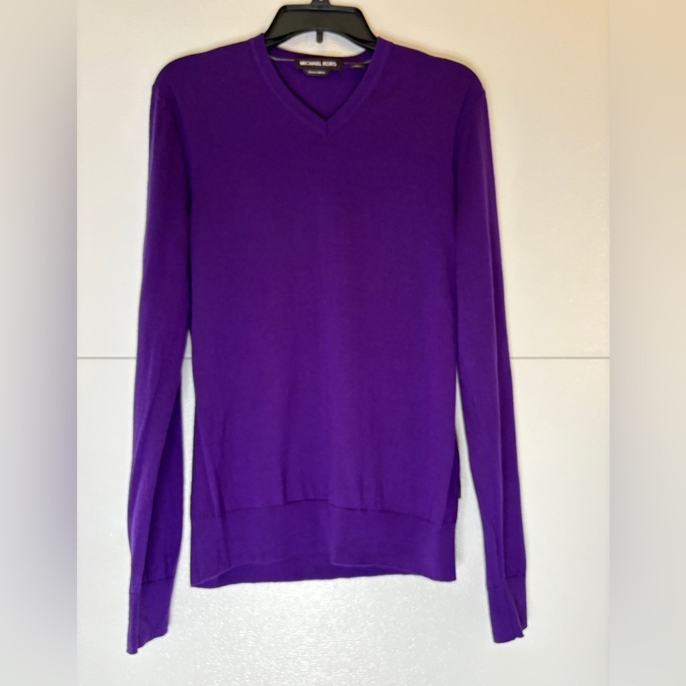 Michael Kors Mens Italian Merino Wool V-Neck Sweater Purple Size M Regular Fit